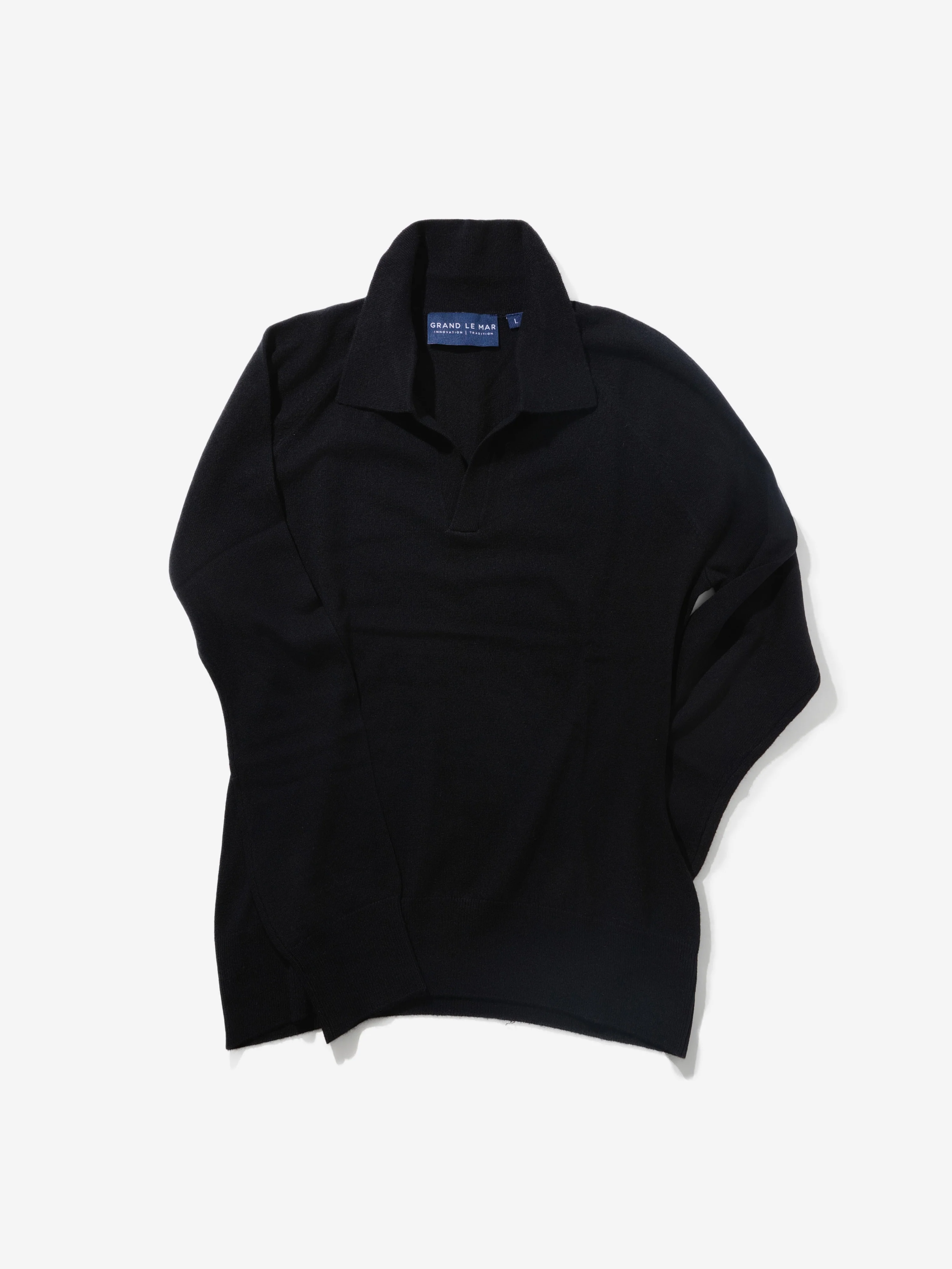 Black Merino Wool Cashmere Polo - Image 2