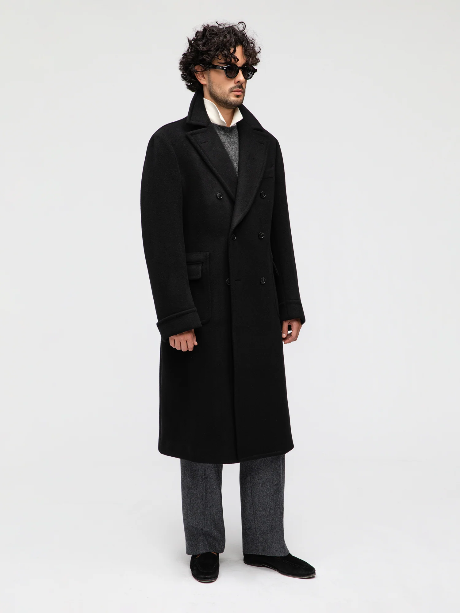 Black Wool Cashmere Polo Coat - Image 3