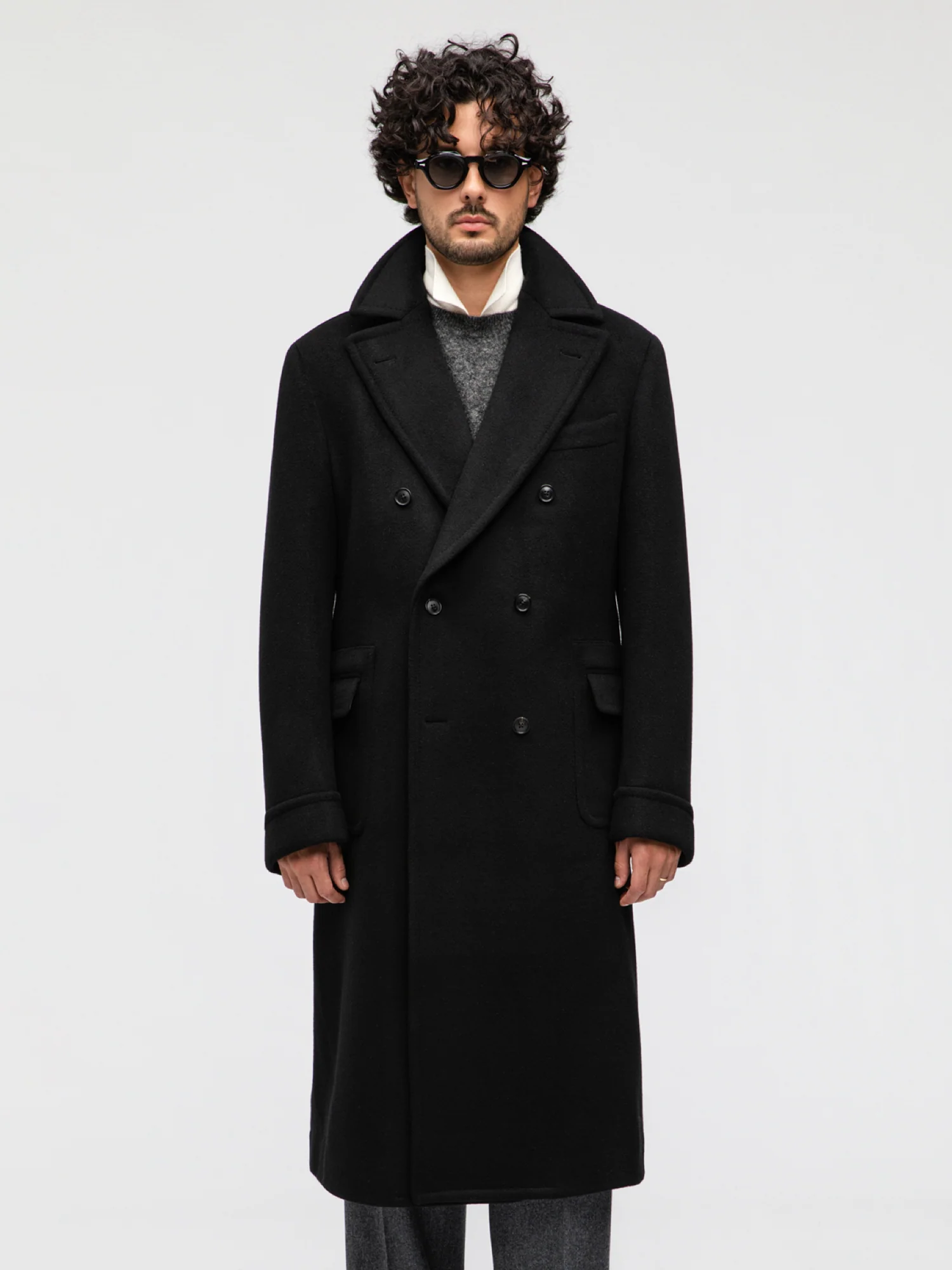 Black Wool Cashmere Polo Coat - Image 4