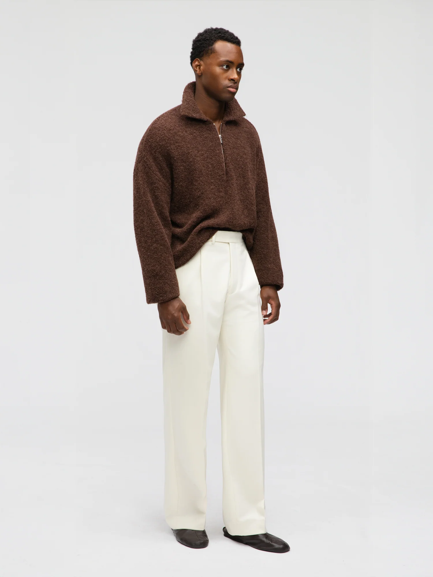 Brown Bouclé Half Zip - Image 3