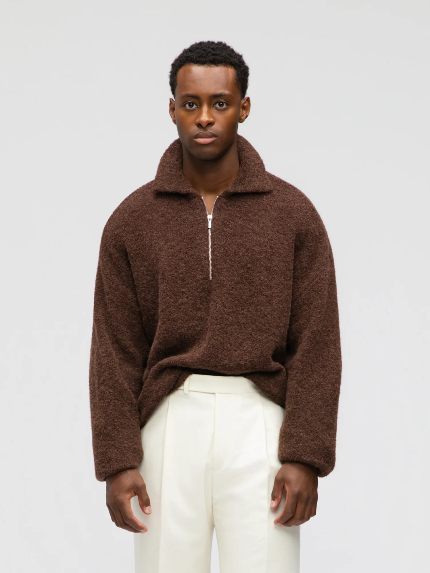 Brown Bouclé Half Zip - Image 4