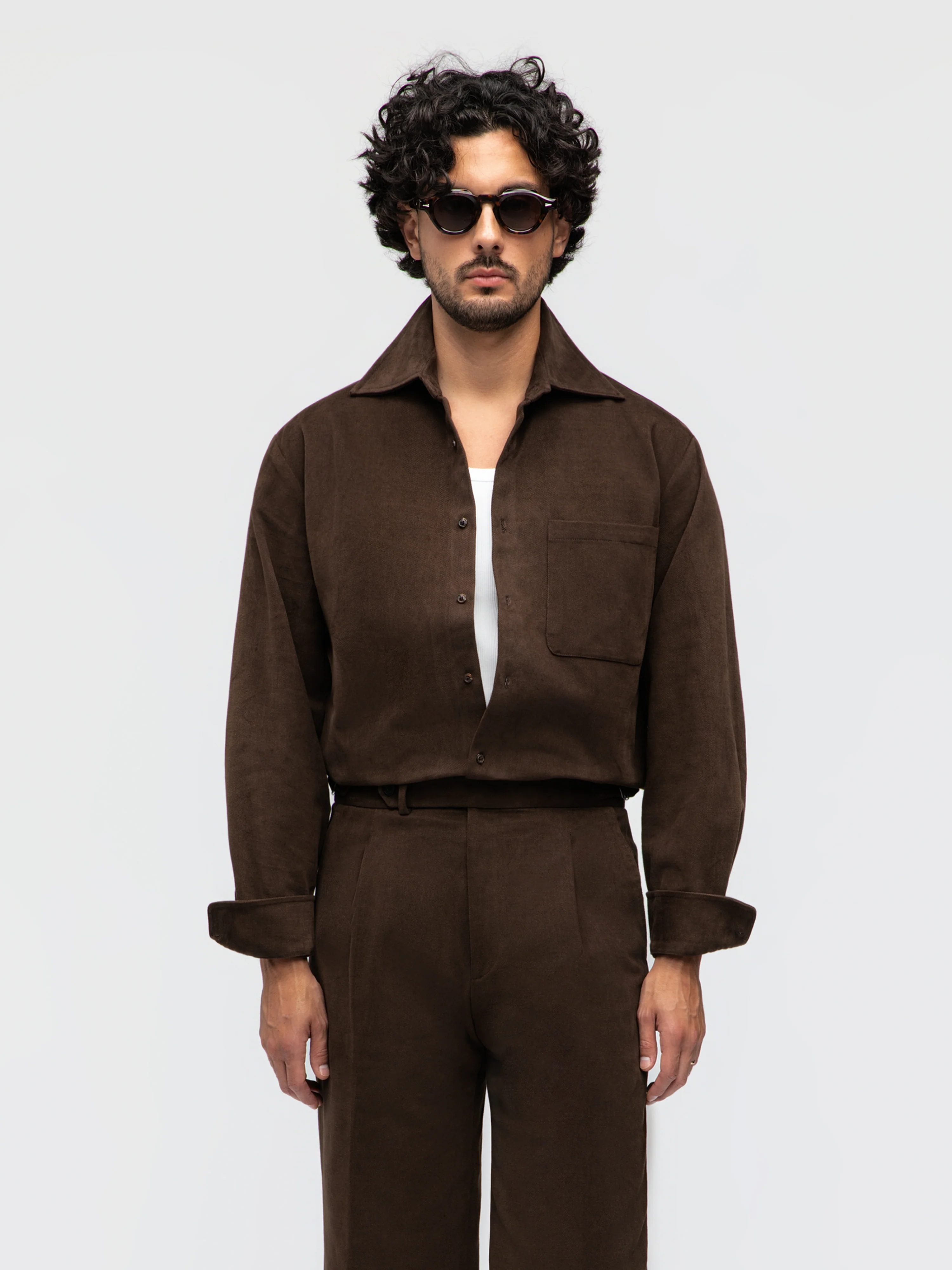 Dark Brown Brushed Cotton Shirt - Image 4