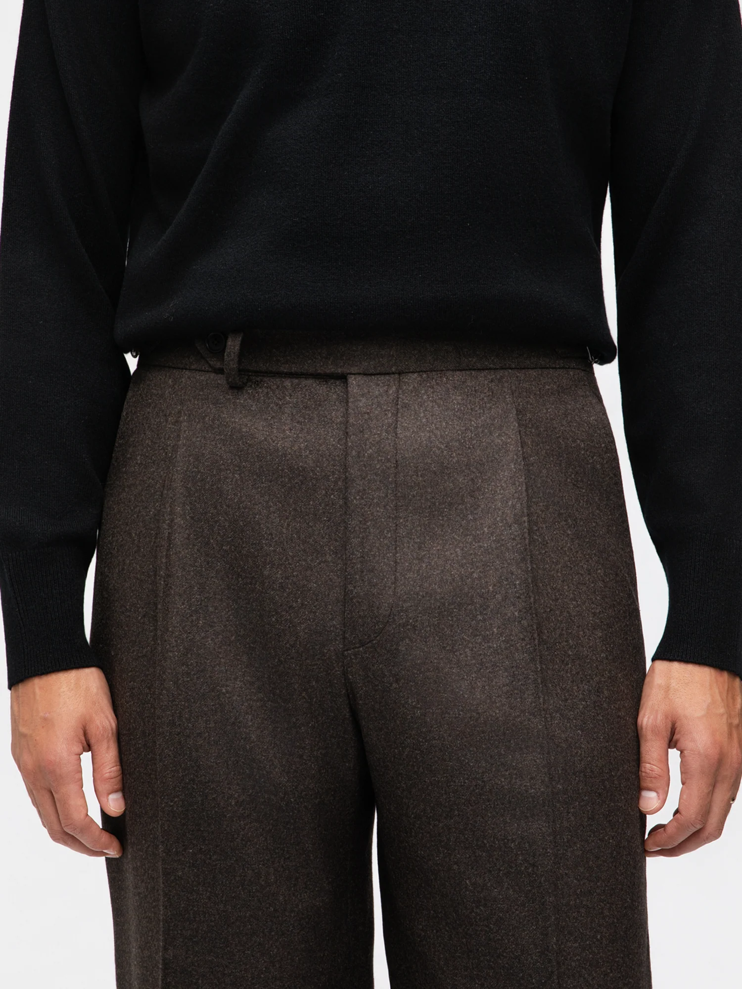 Brown Flannel Wool Trousers (Wide Fit) - Image 4