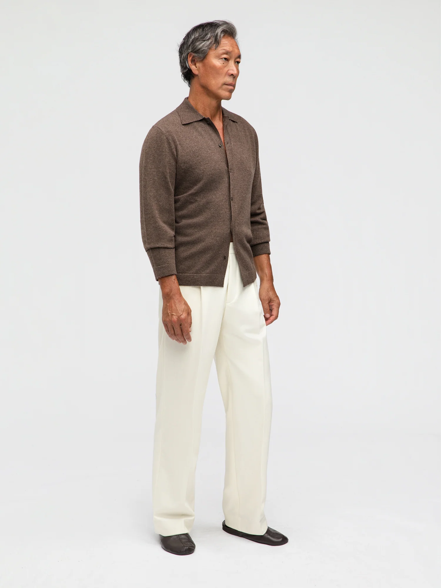 Brown Merino Wool Cashmere Cardigan - Image 3