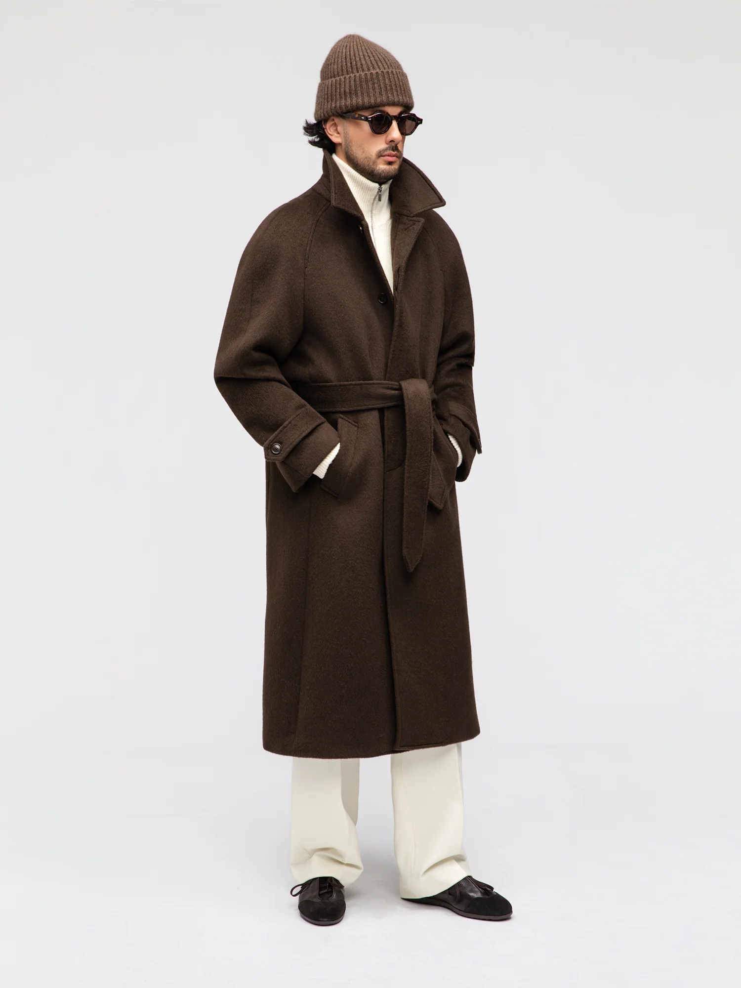 Coffee Wool Alpacka Raglan Coat - Image 3