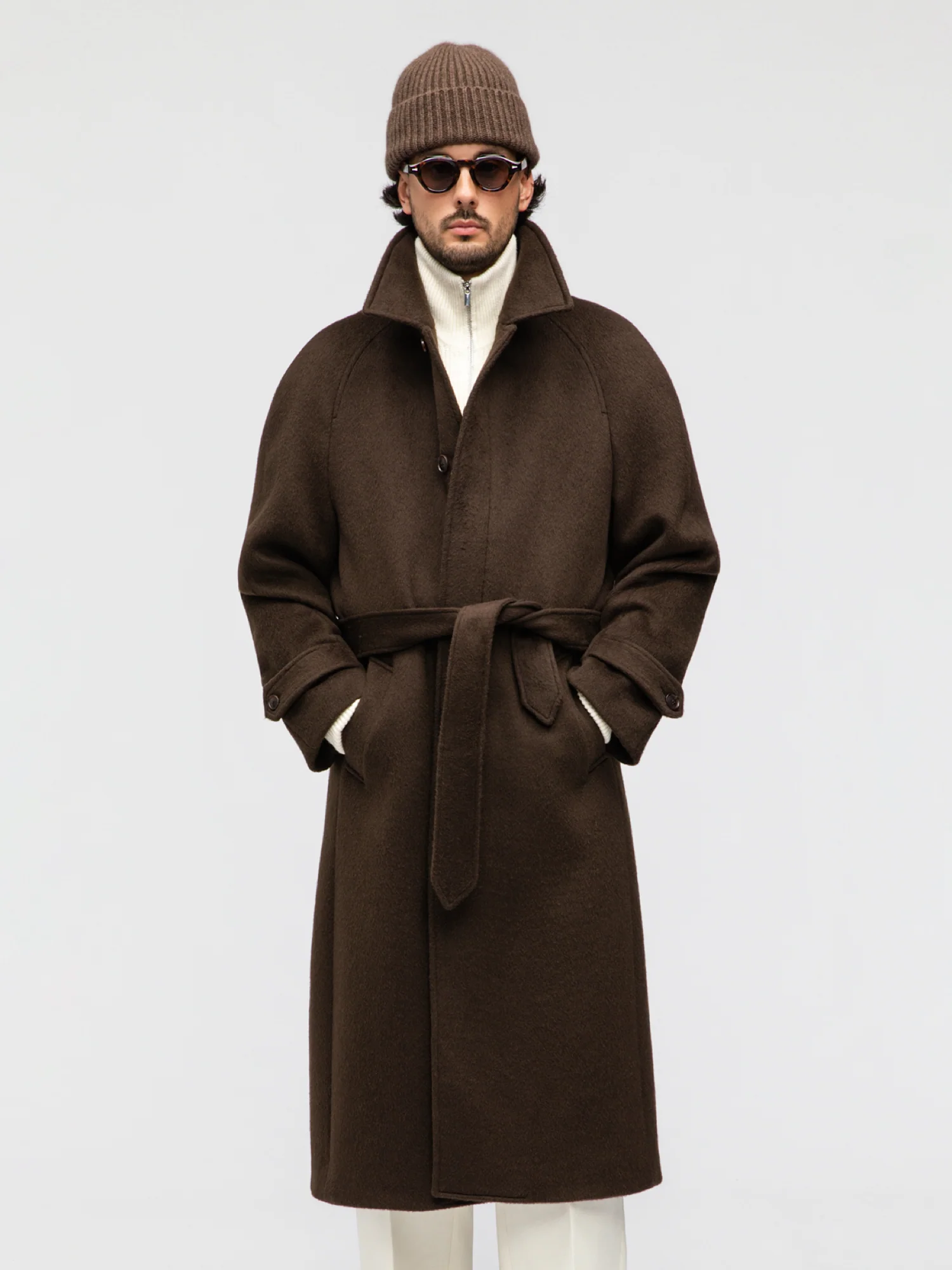 Coffee Wool Alpacka Raglan Coat - Image 4