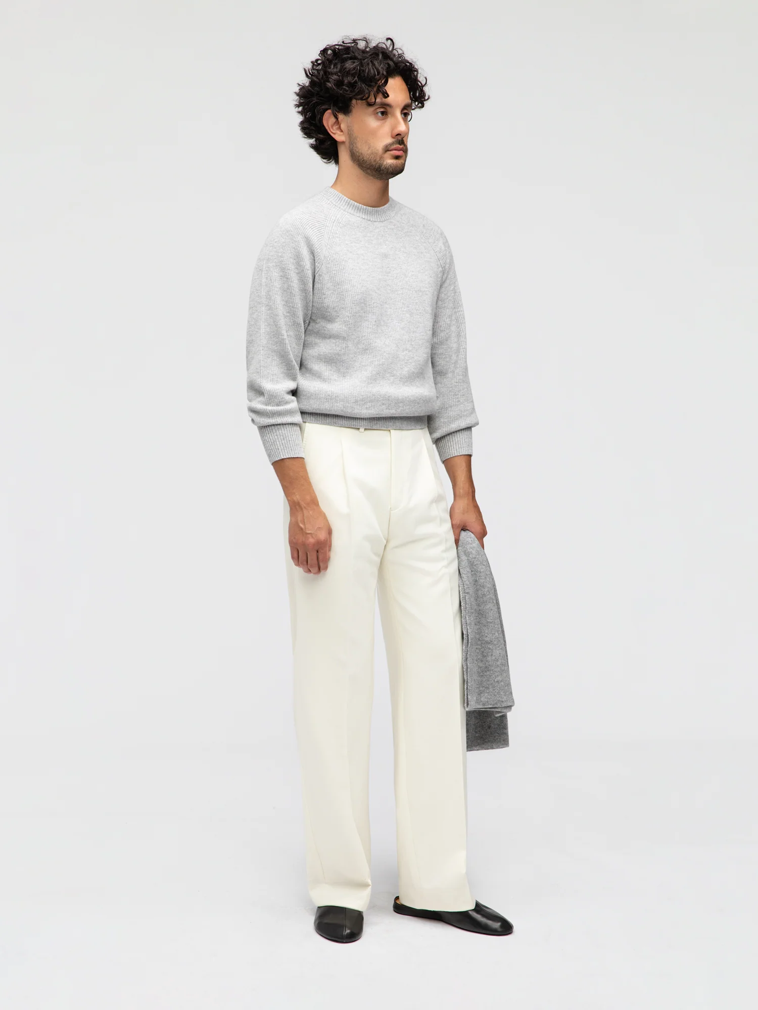 Grey Merino Wool Cashmere Raglan Crewneck - Image 3