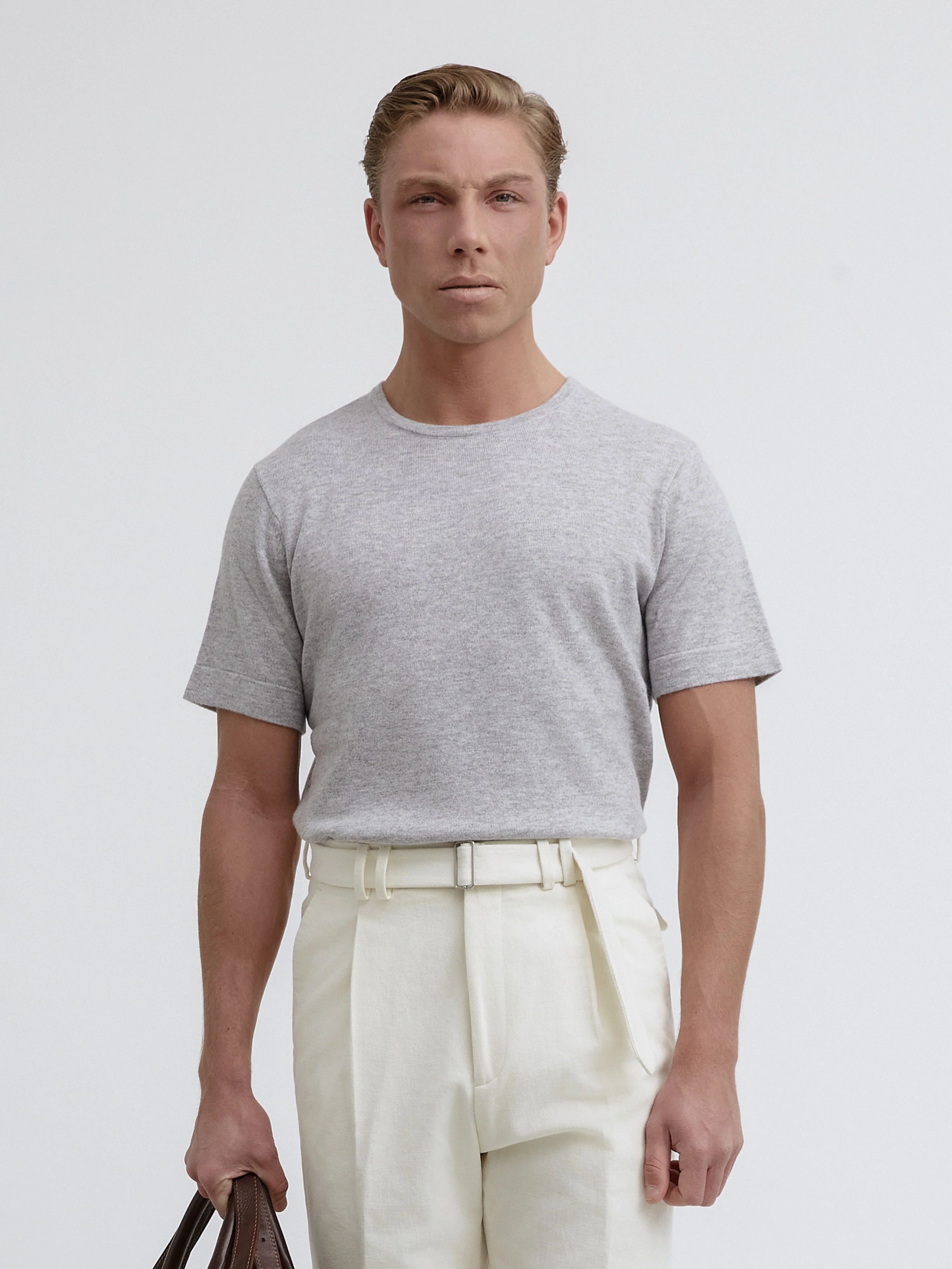 Grey Merino Wool Cashmere T-shirt - Image 3