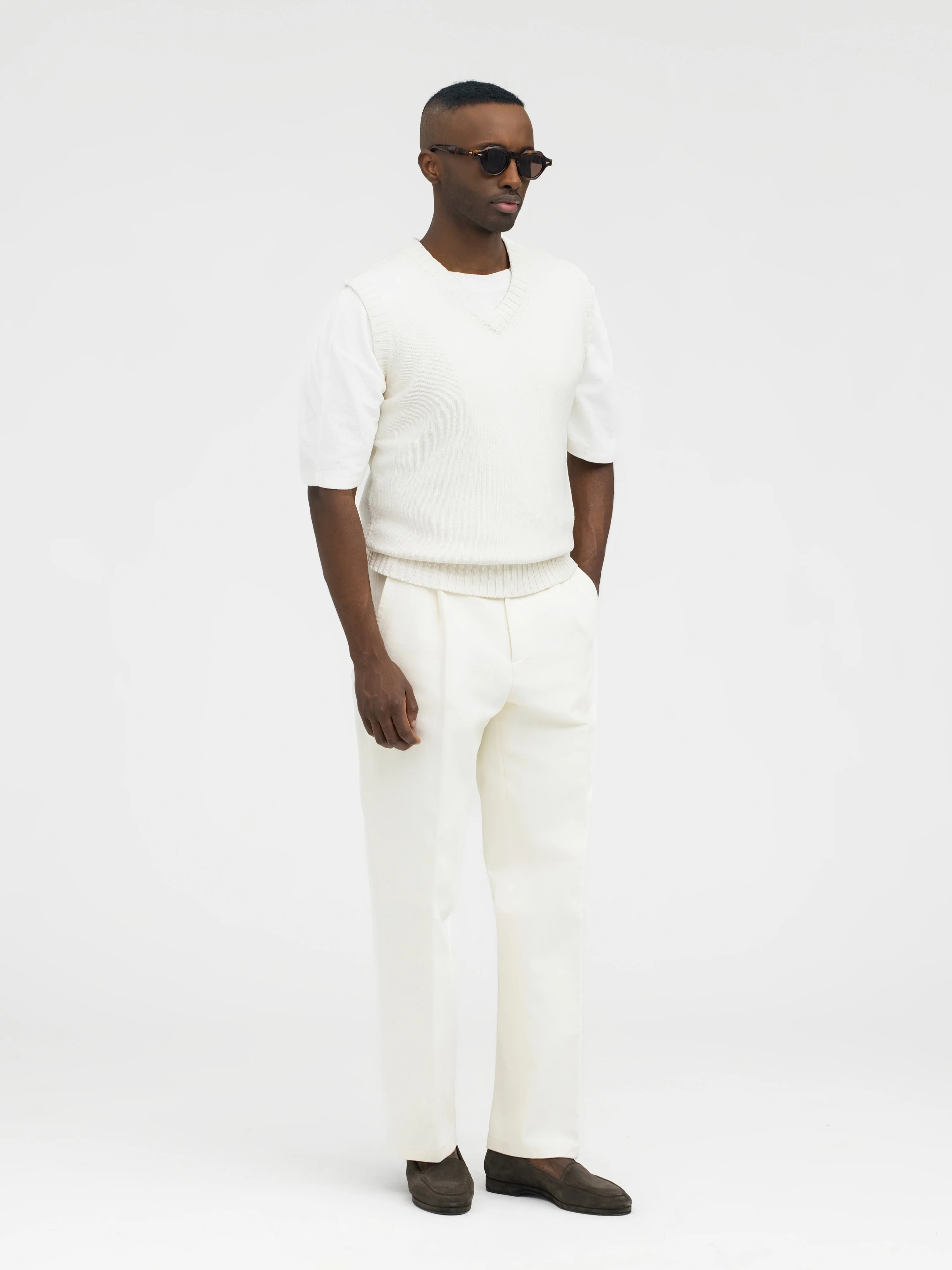 Ivory Cotton Silk V-Neck Vest - Image 4