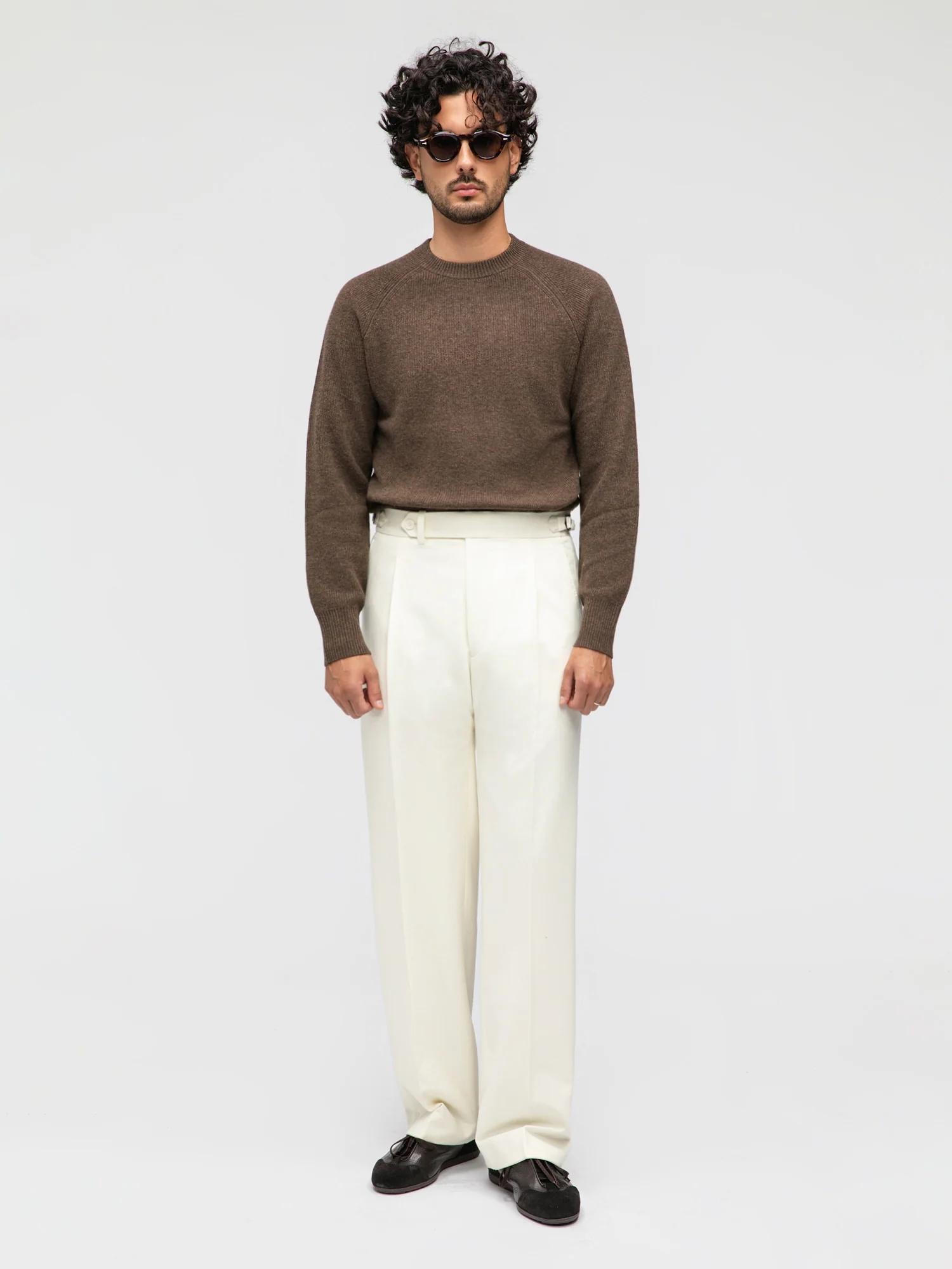 Ivory Flannel Wool Trousers (Wide Fit)