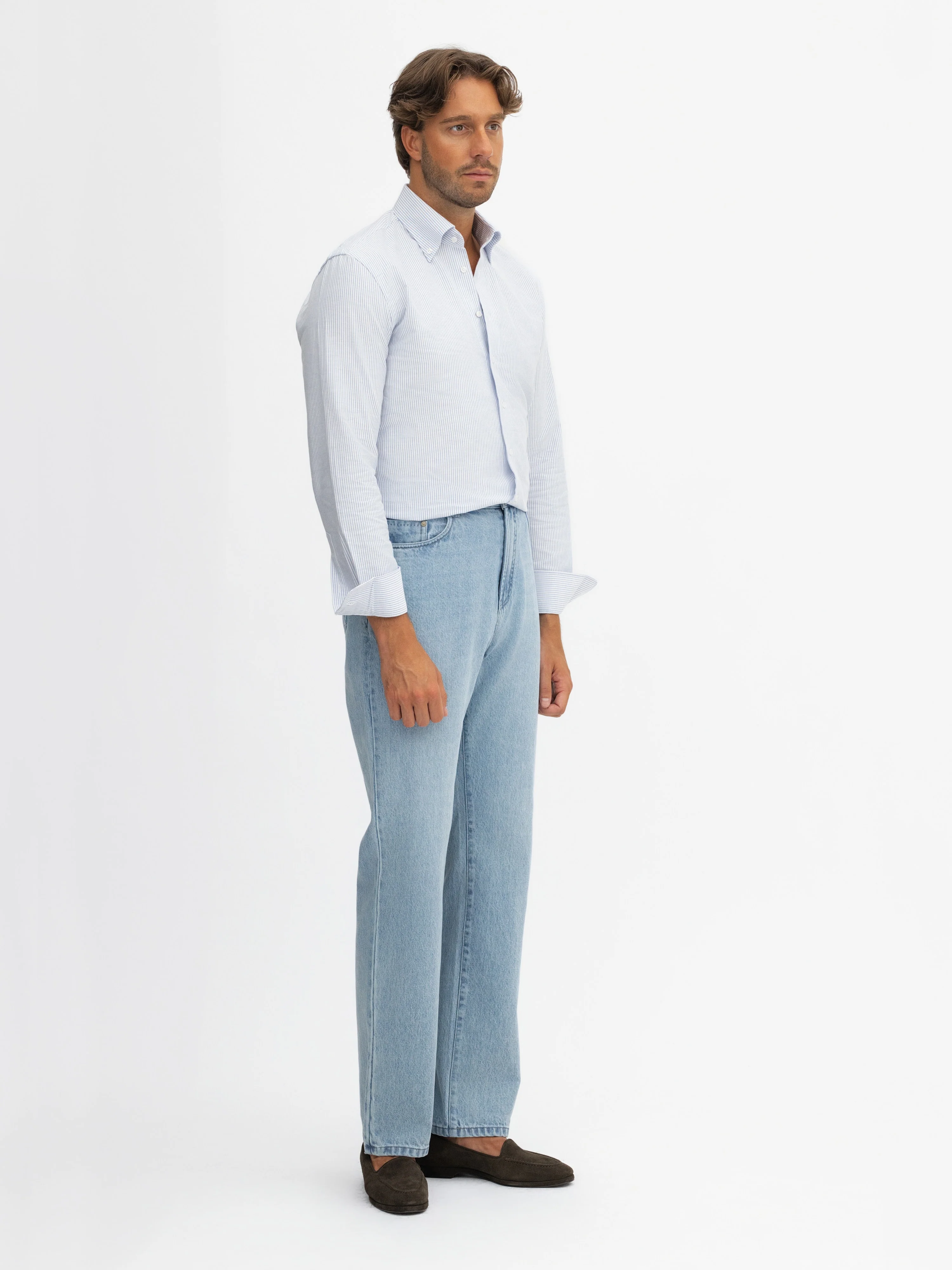 Light Blue Striped Oxford Button-Down Shirt - Image 3