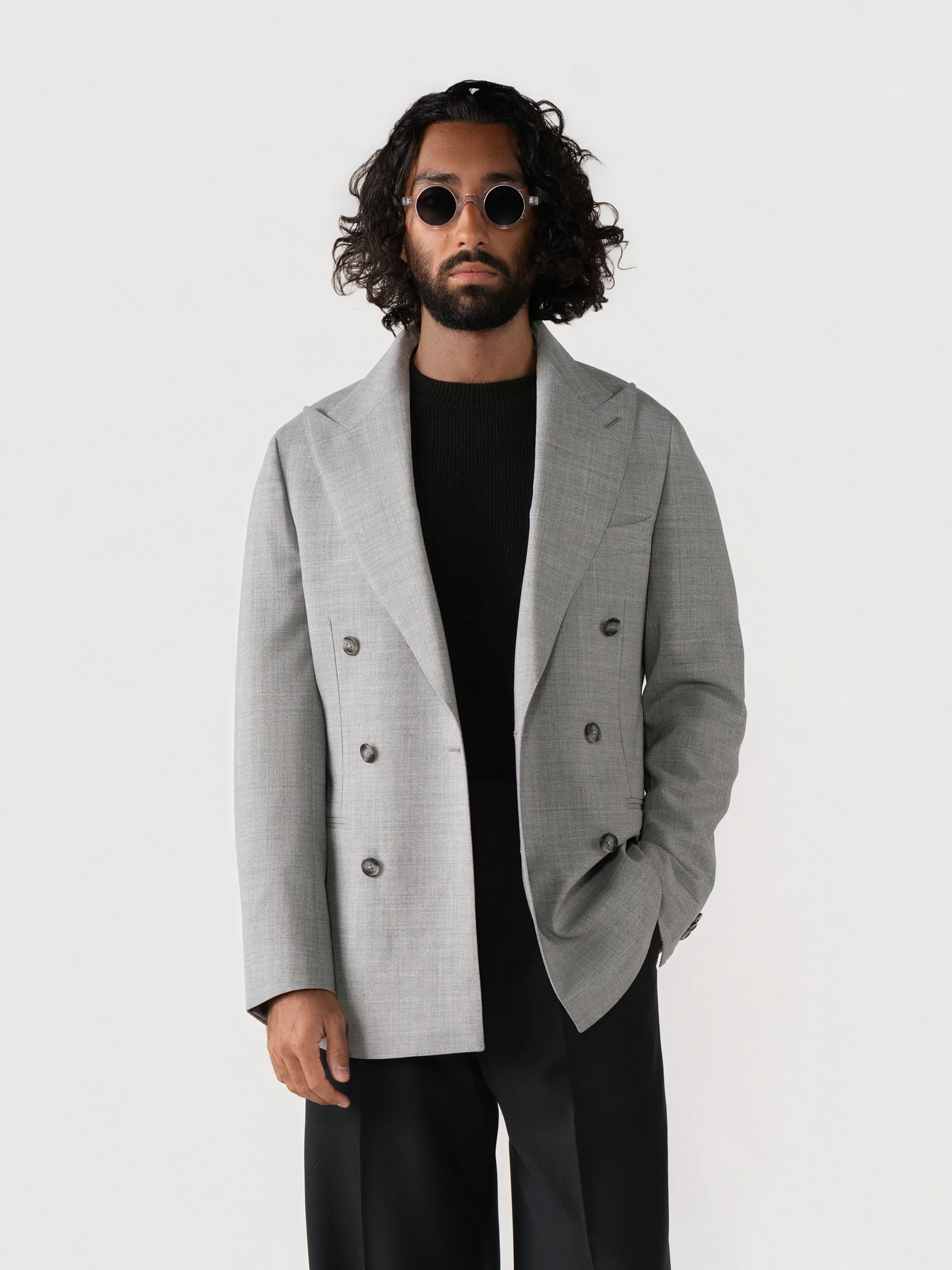 Light Grey High Twist Wool Jacket (DB) - Image 5