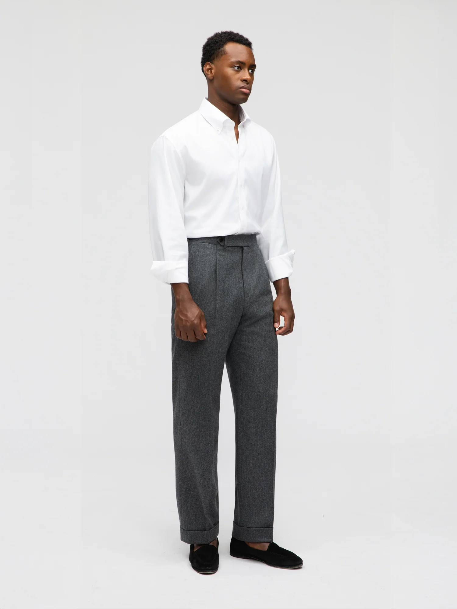 Mid Grey Flannel Wool Trousers (Straight Fit) - Image 3
