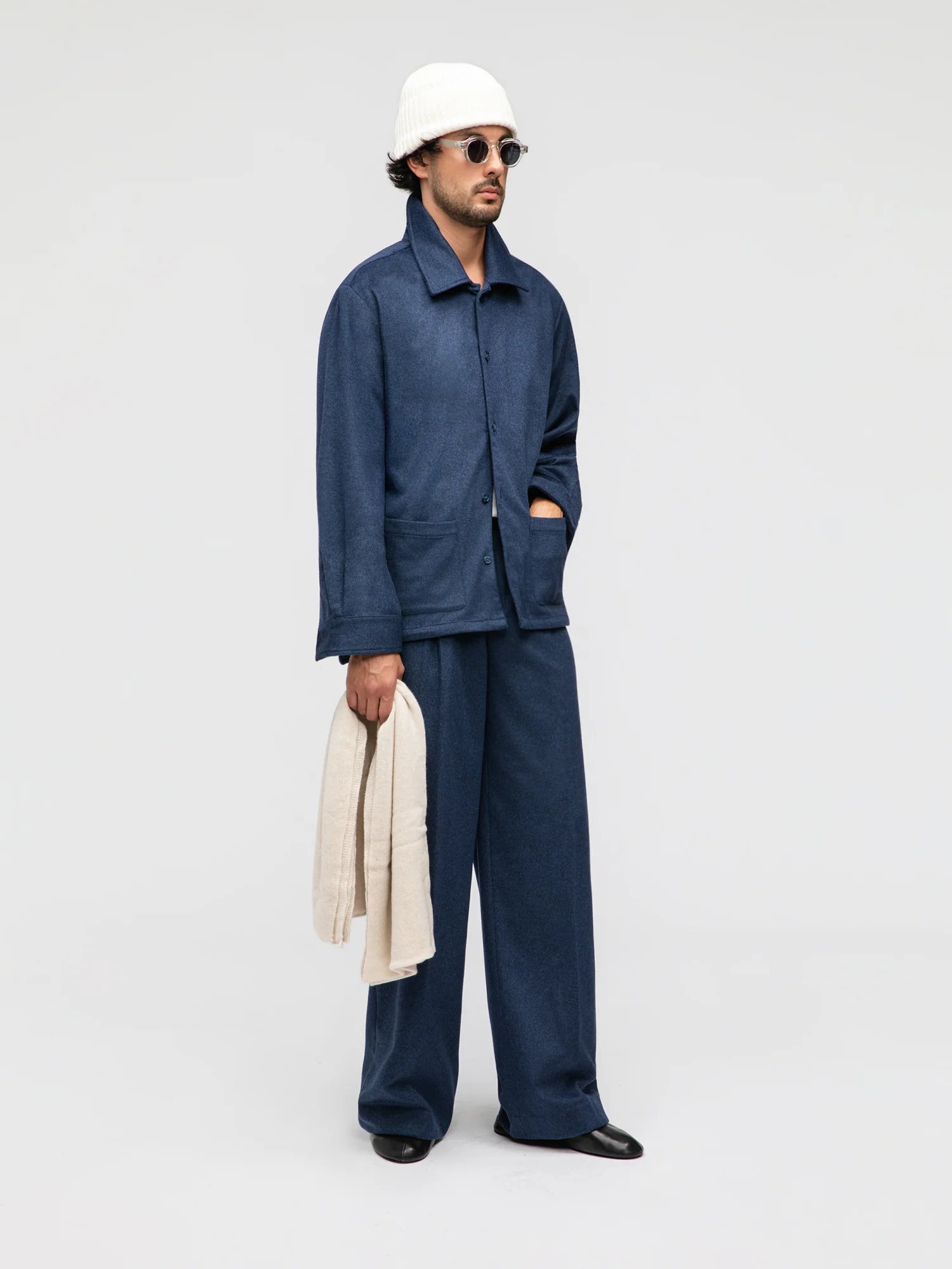 Navy Cashmere Wool Shirt Jacket - Image 3