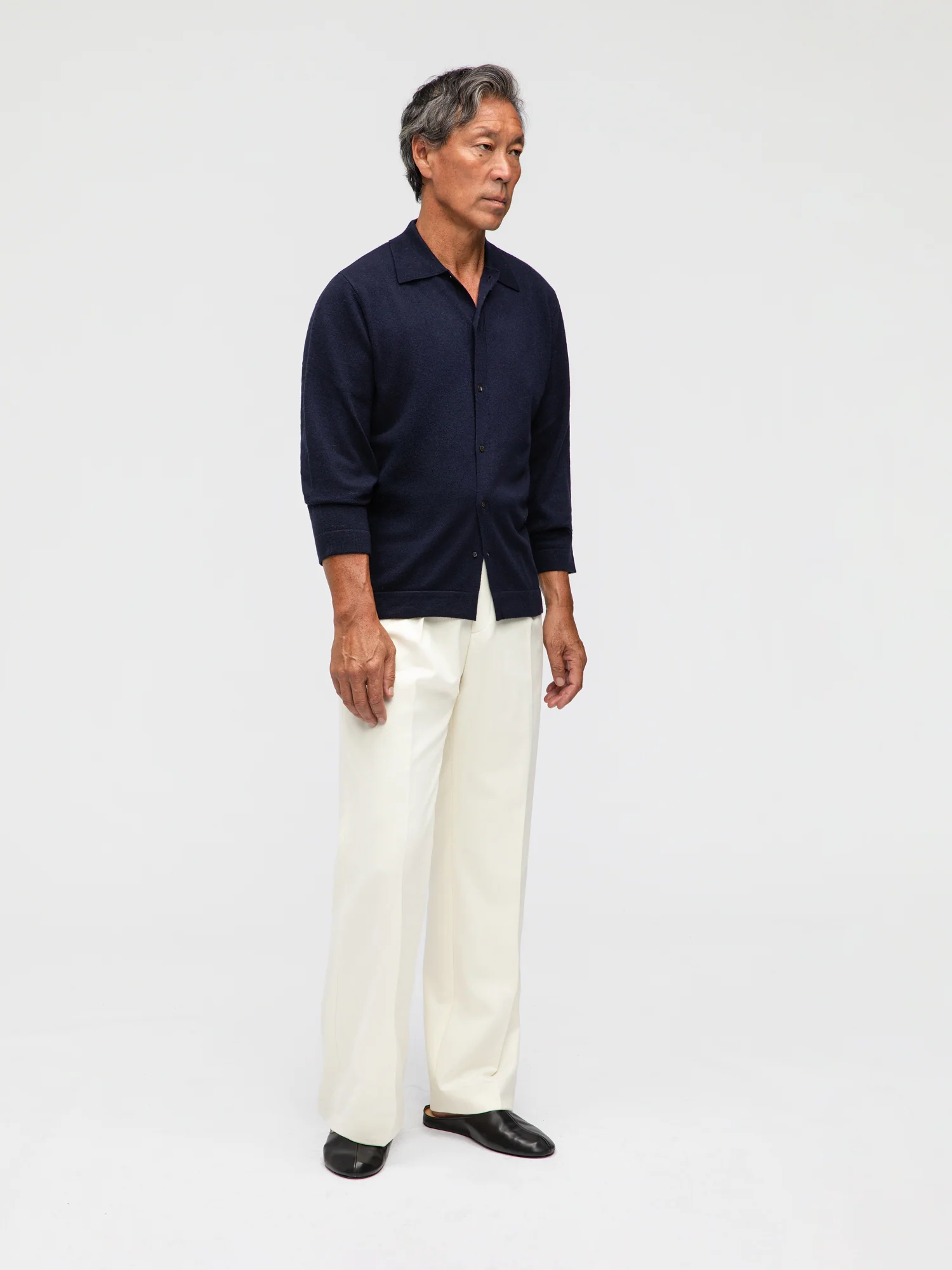 Navy Merino Wool Cashmere Cardigan - Image 3