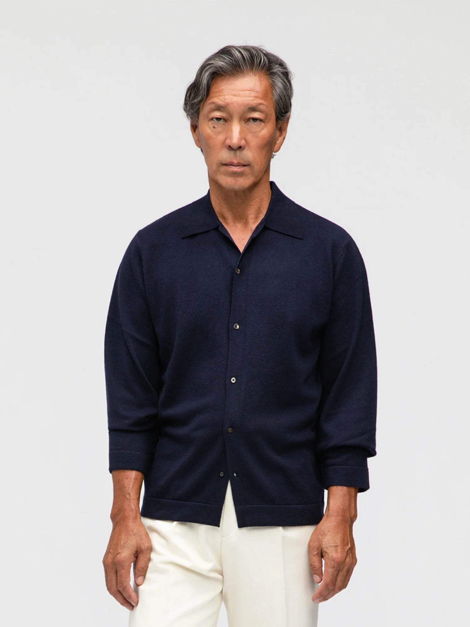 Navy Merino Wool Cashmere Cardigan - Image 4