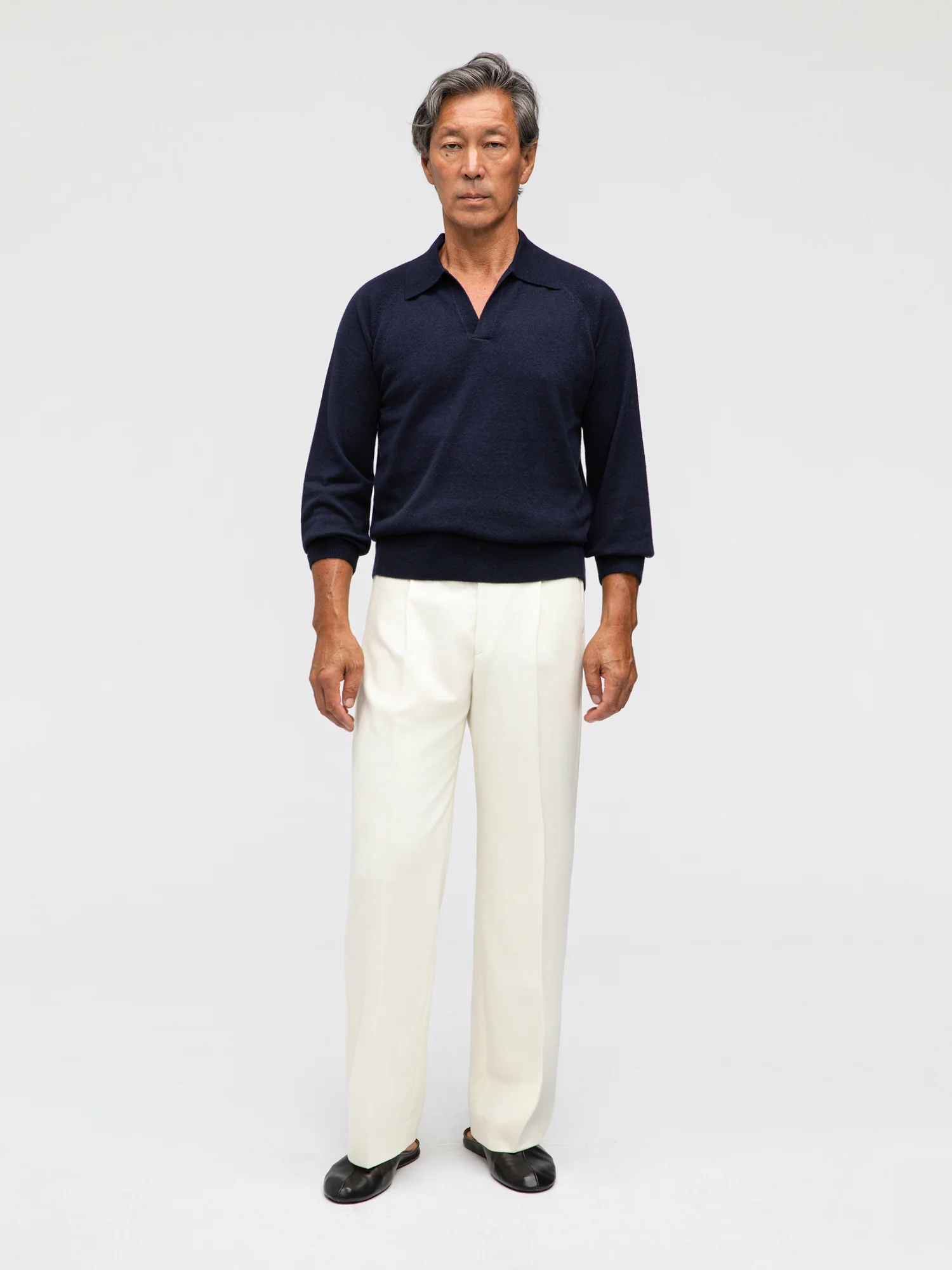 Navy Merino Wool Cashmere Polo