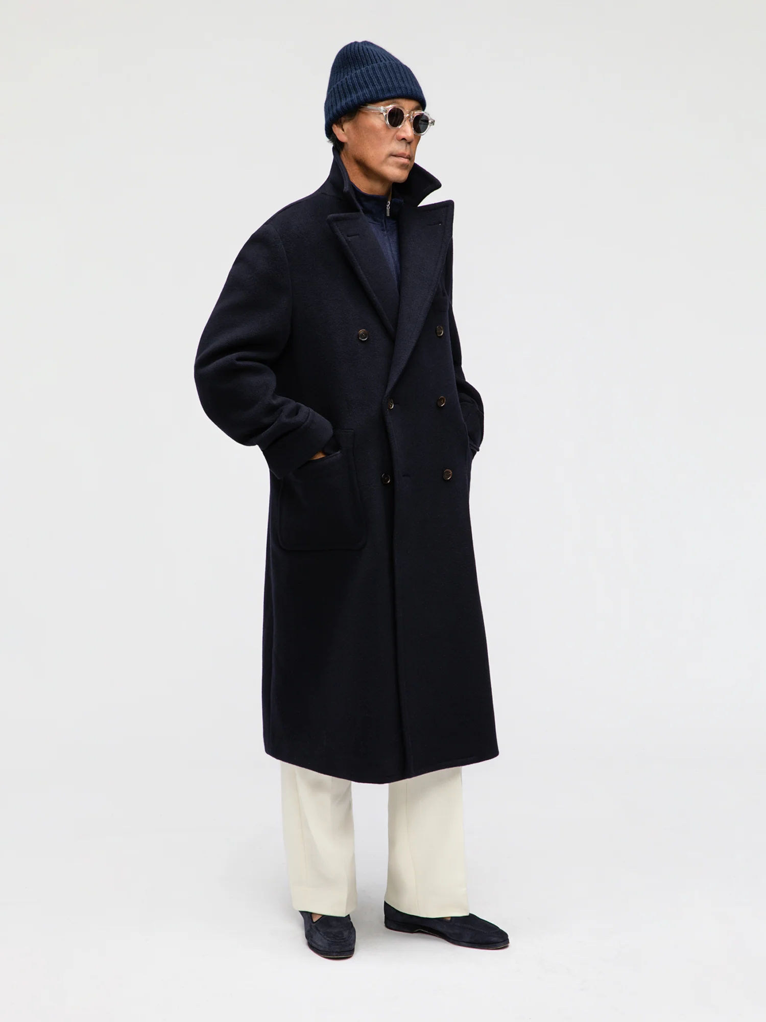 Navy Wool Cashmere Polo Coat - Image 3