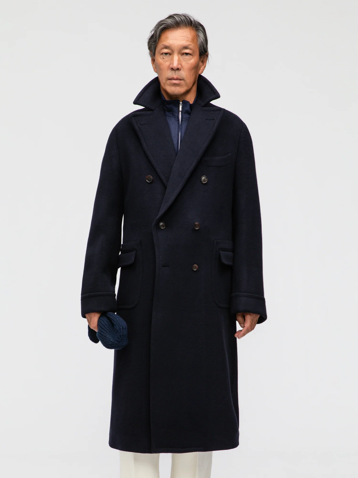 Navy Wool Cashmere Polo Coat - Image 4