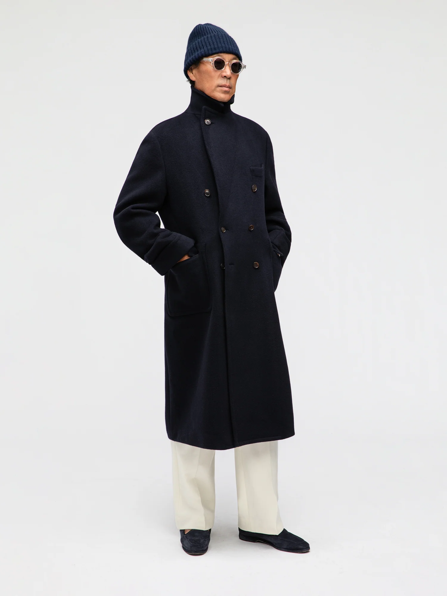 Navy Wool Cashmere Polo Coat - Image 5