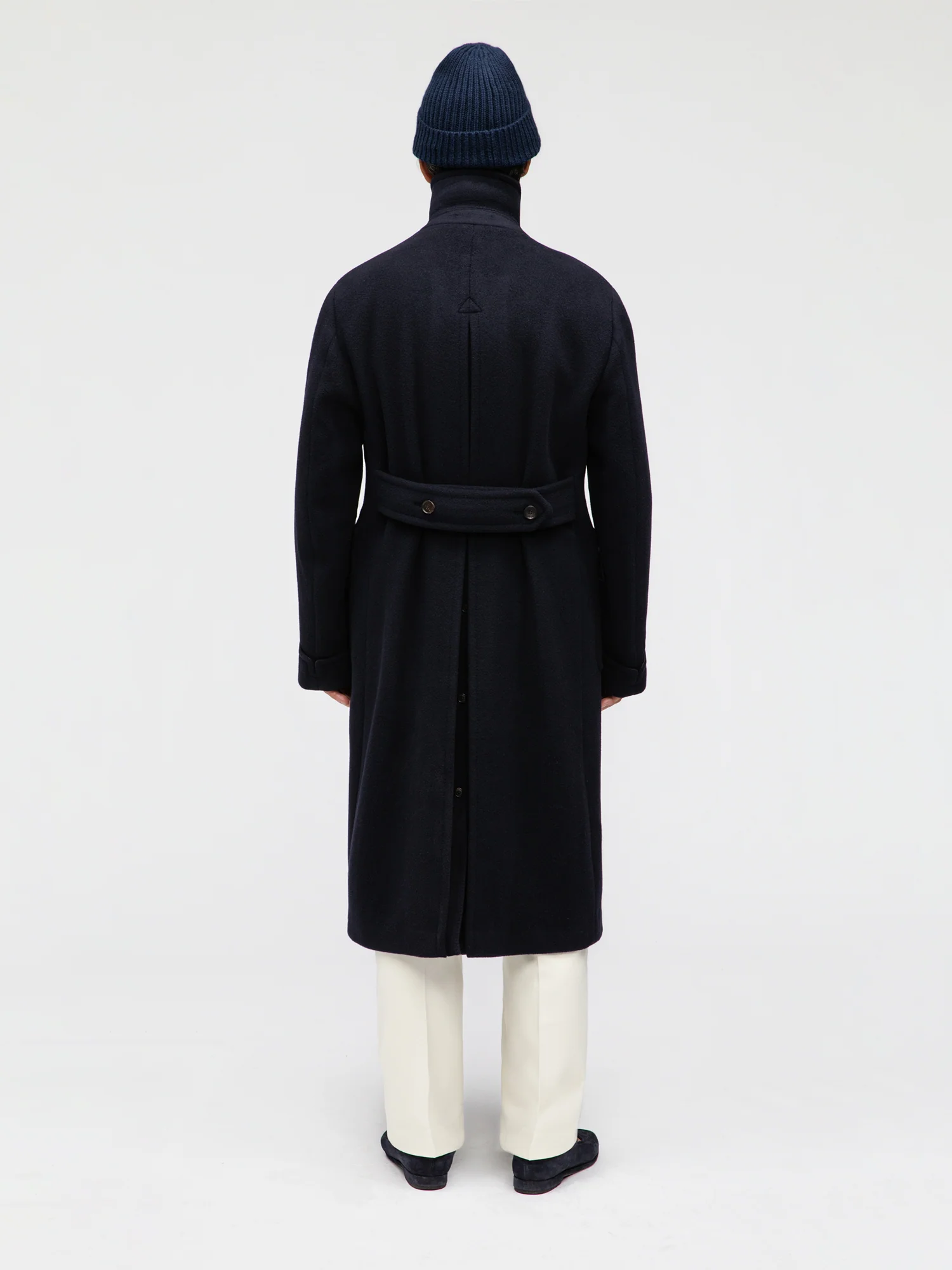 Navy Wool Cashmere Polo Coat - Image 6