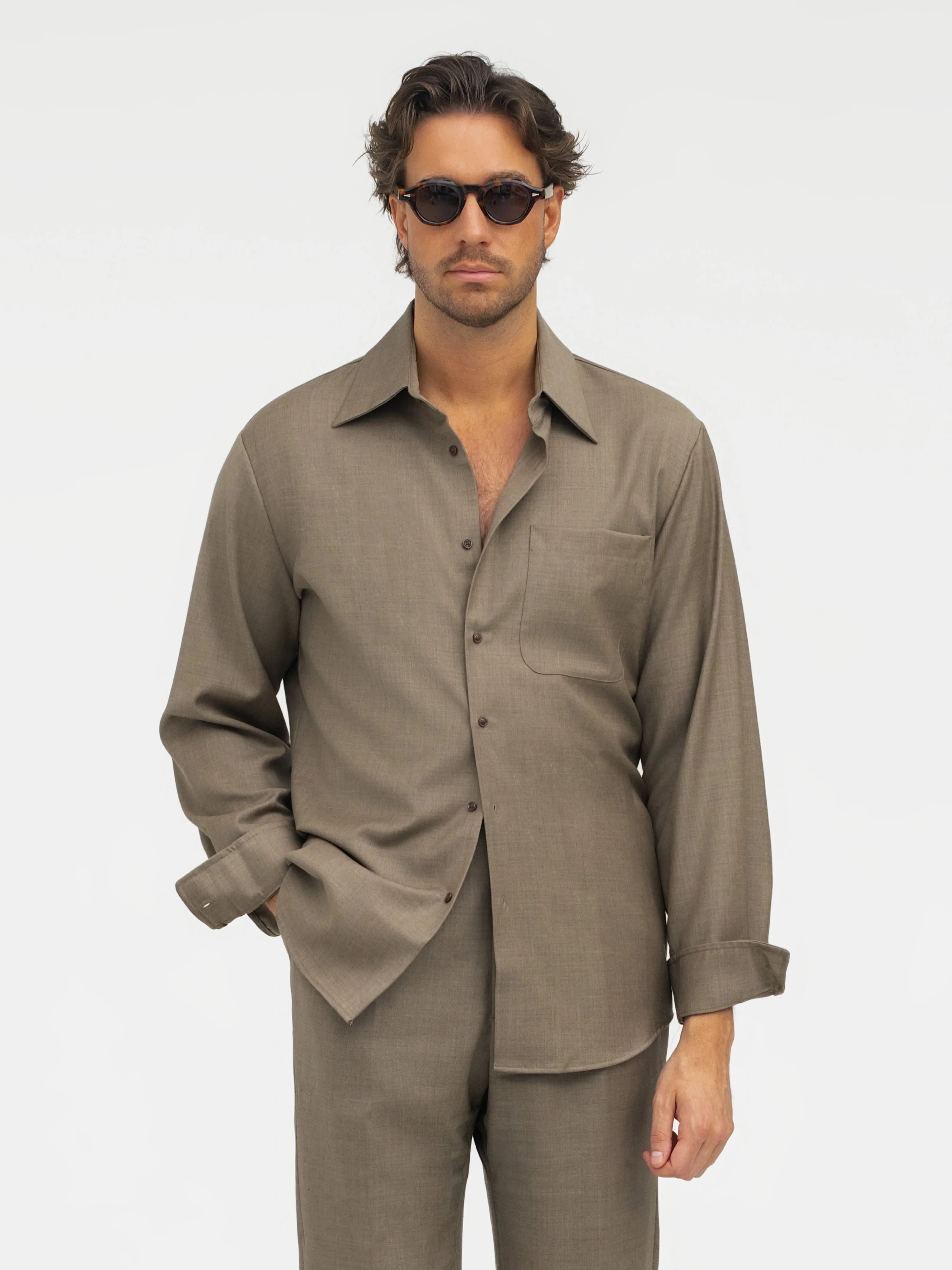 Taupe Wool Shirt - Image 3